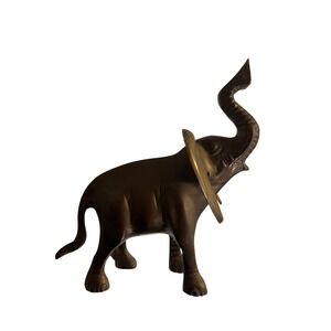 VNTG MCM Brass Elephant Trunk Up Figurine Good Luck Statue Korea 5.5